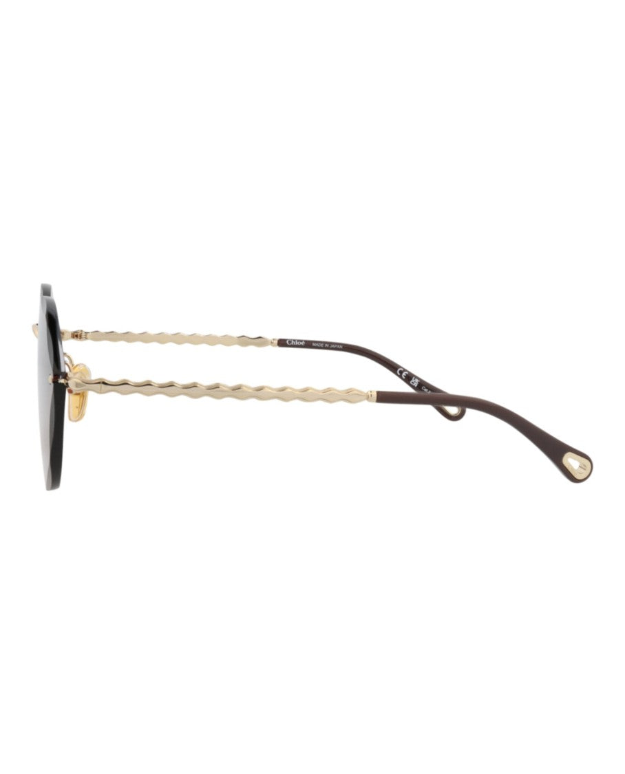 Chloé Rimless Cat Eye Metal Sunglasses With Wavy Gold Temples