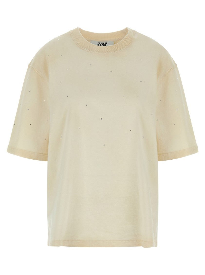 Golden Goose Vintage Effect Cotton T-Shirt With Crystal Embellishments