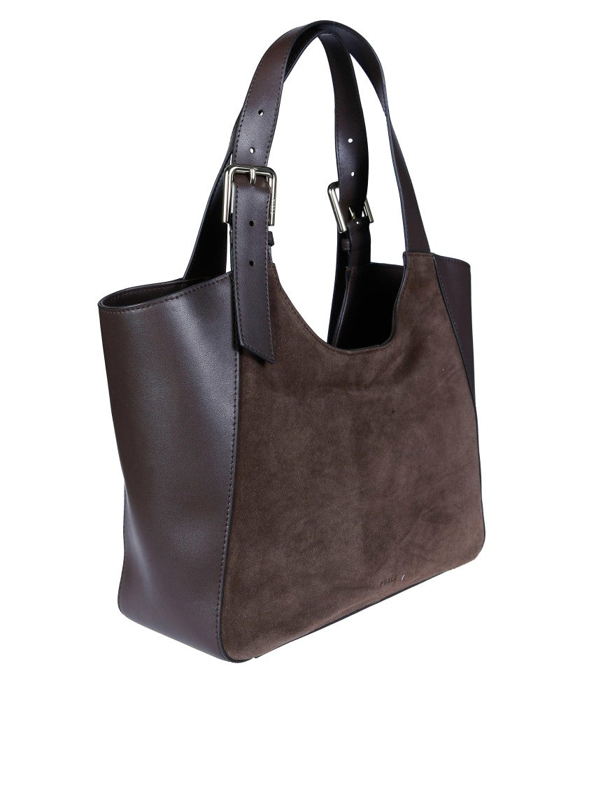 Furla Dora M Suede Leather Panel Tote Bag