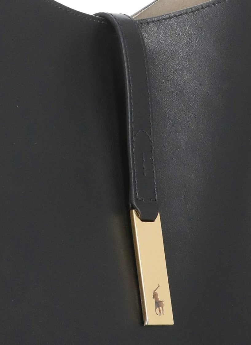 Polo Ralph Lauren Crescent-Shaped Black Leather Shoulder Bag With Adjustable Strap