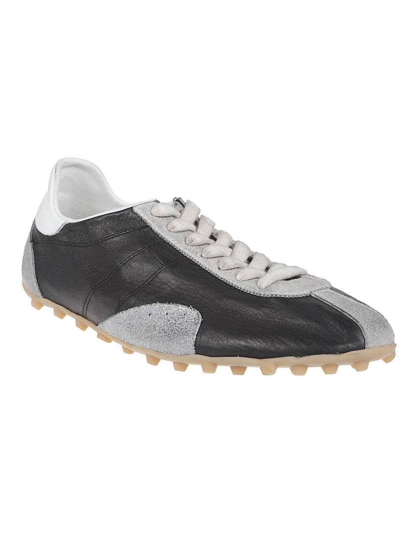 Maison Margiela Low-Profile Black Leather Sneakers With Suede Accents