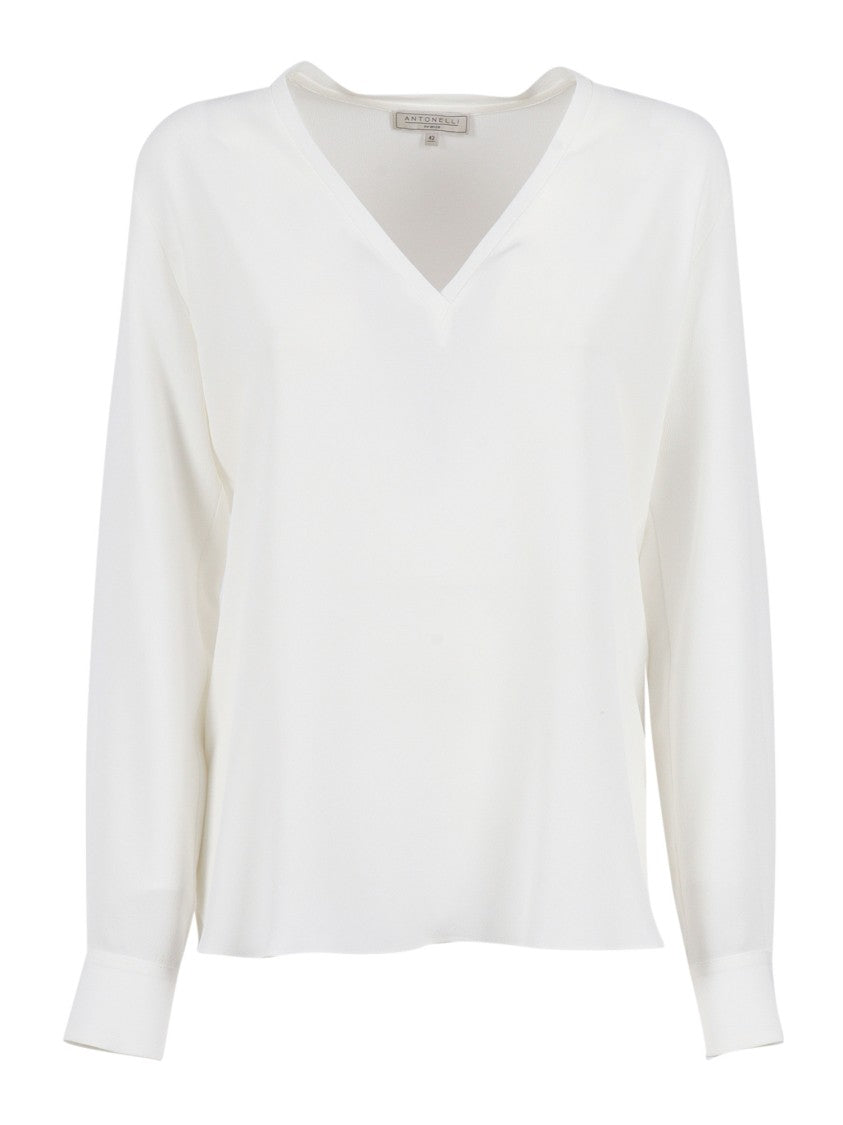 Antonelli Long-Sleeved V-Neck Top With Curved Hem