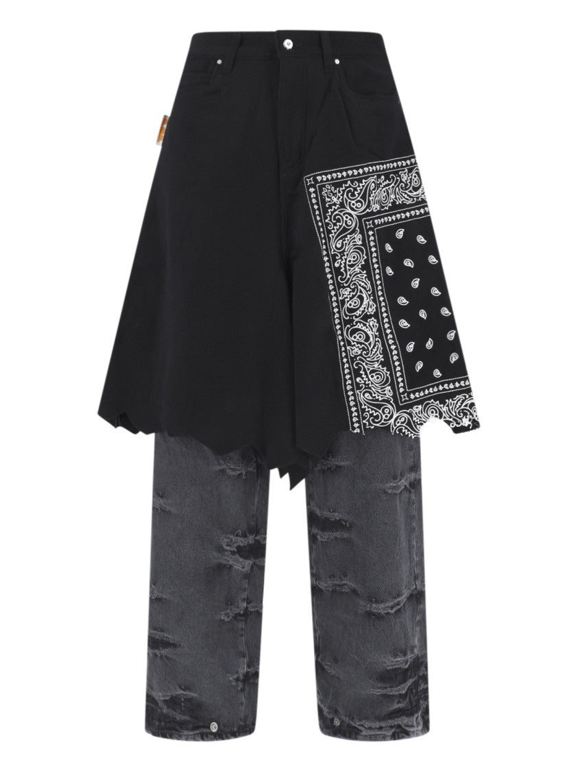 Pdf Grey Layered Paisley Distressed Denim Jeans
