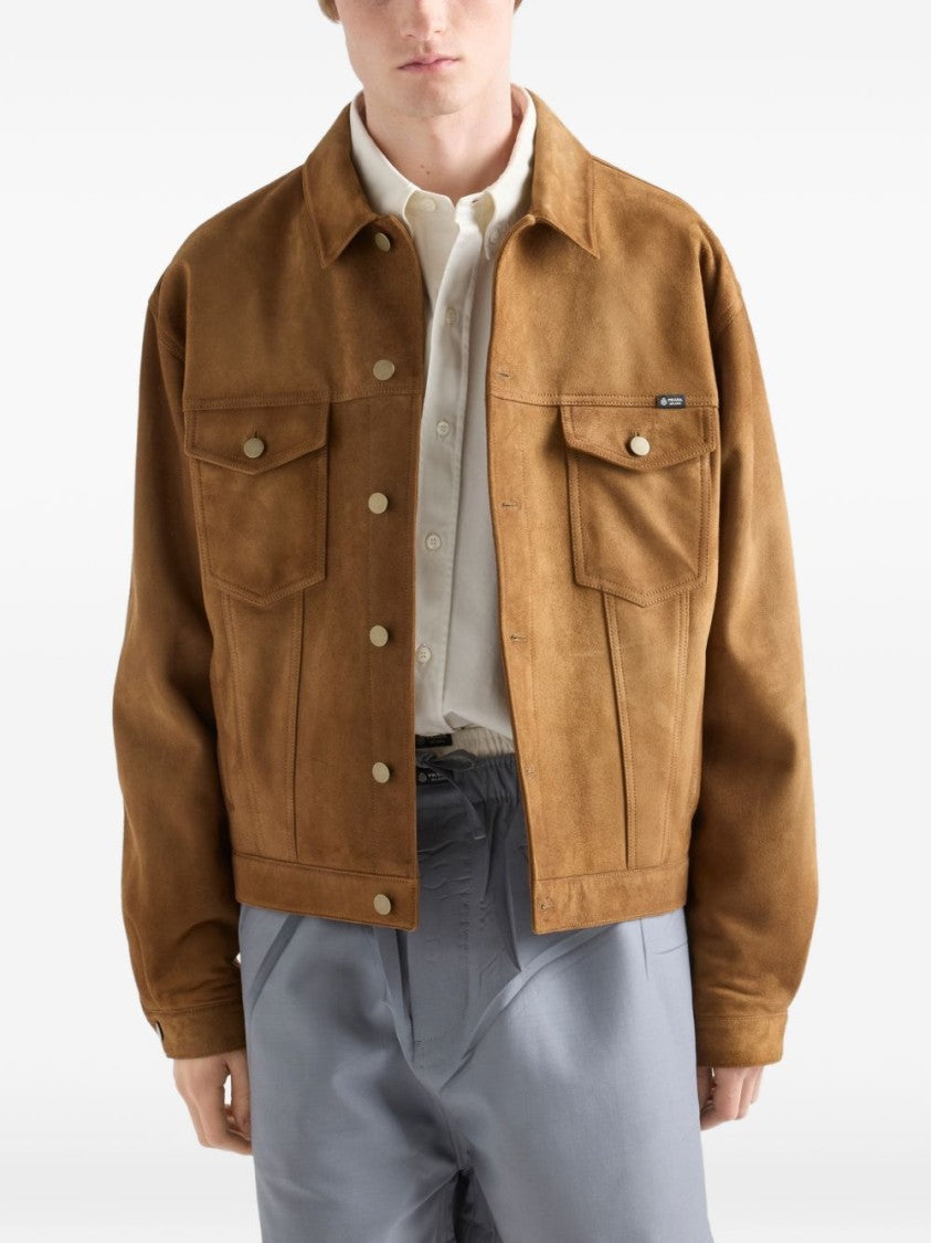 Prada Brown Suede Trucker Tailored Pockets Jacket