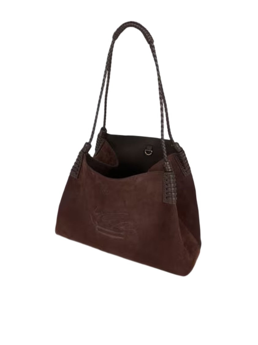 Etro Medium Suede Shopping Bag With Braided Handle