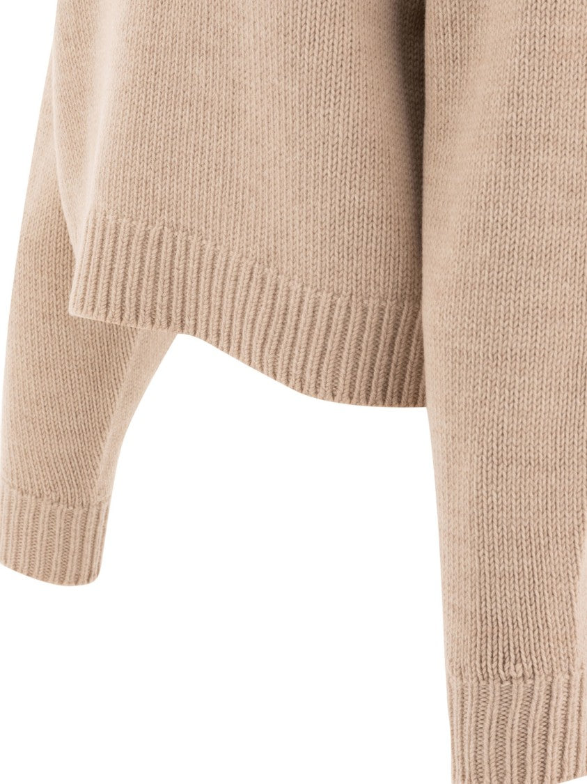 Auralee Beige Knit Sweater With Ribbed Details