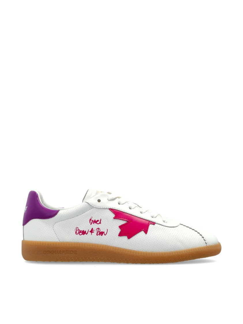 Dsquared2 White Rebel Logo Vibrant Accents Leather Sneakers