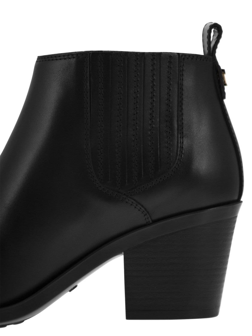 Tod's Calfskin Ankle Boot With Side Elastic Inserts