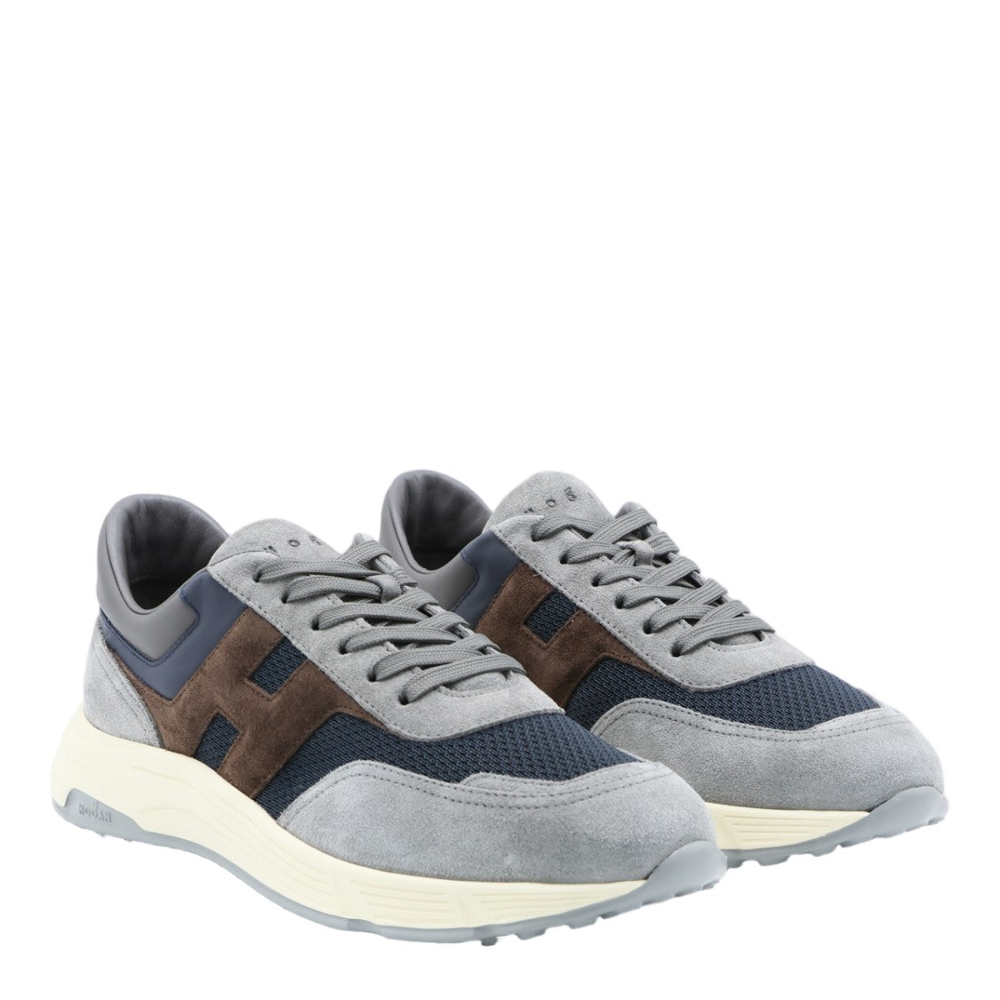 Hogan Grey Suede And Navy Mesh Sneakers With Distinctive Overlay