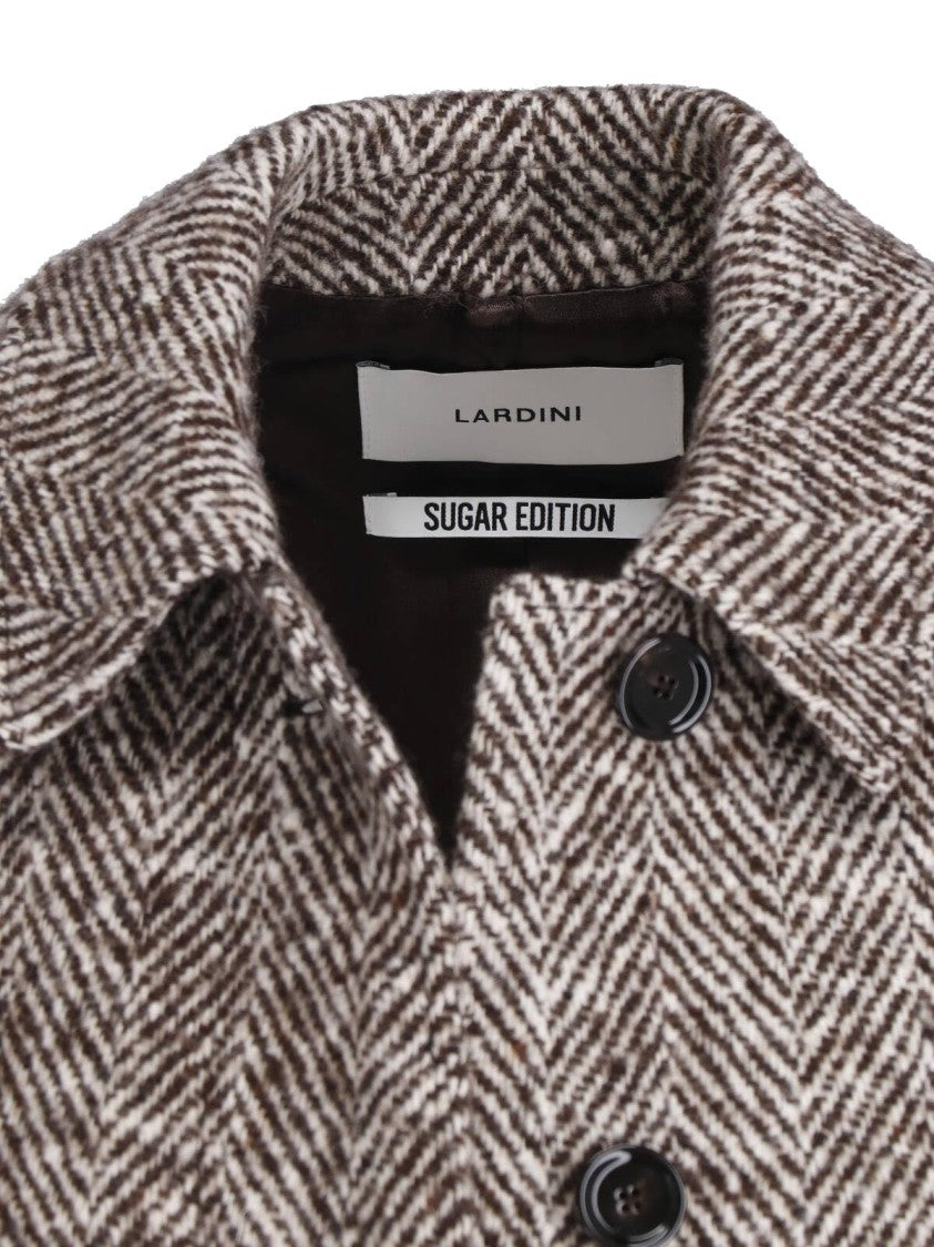 Lardini Brown Herringbone Wool Belted Coat