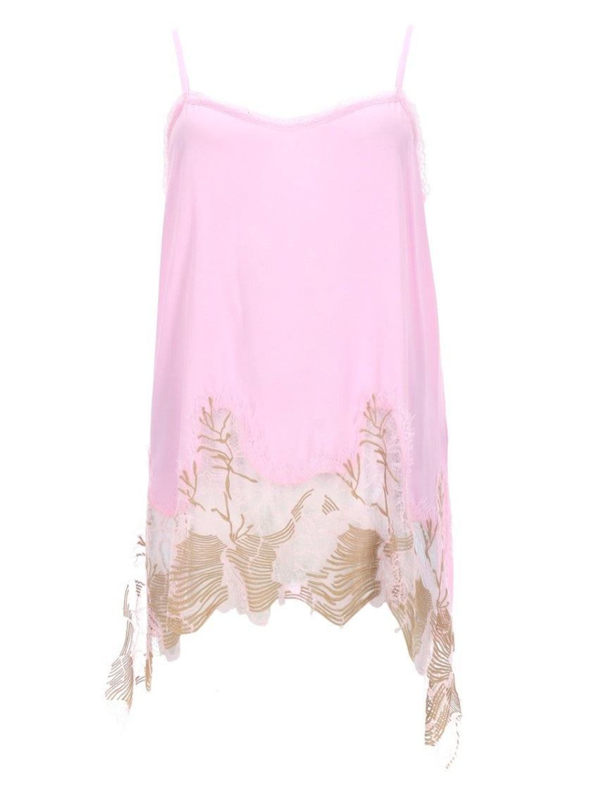 Fabiana Filippi Pastel Lace Hem Acetate Silk Top