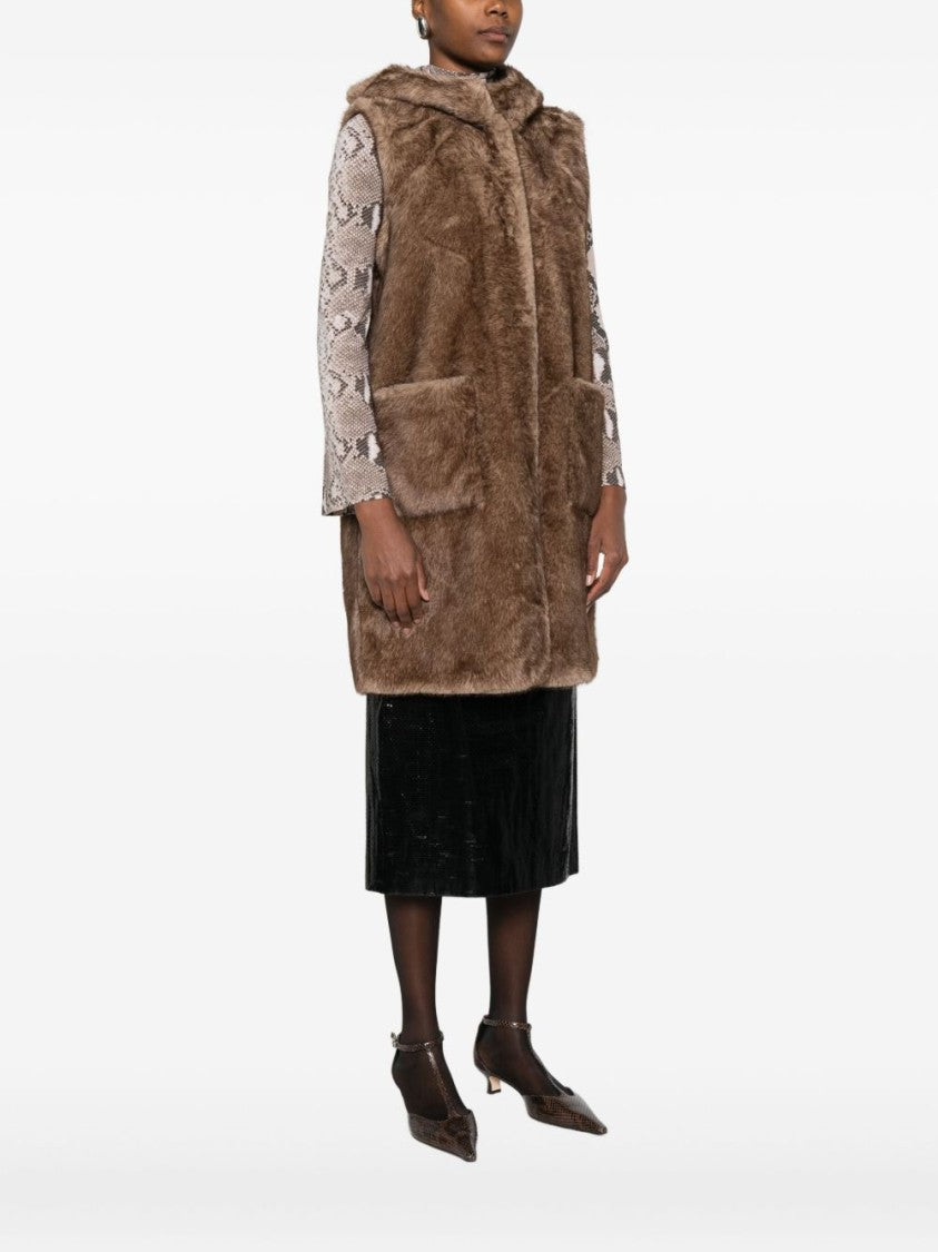Betta Corradi Sleeveless Brown Faux Fur Coat