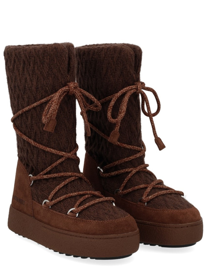 Moon Boot Per Guest In Residence Brown Textured Knit Wool-Blend Boots