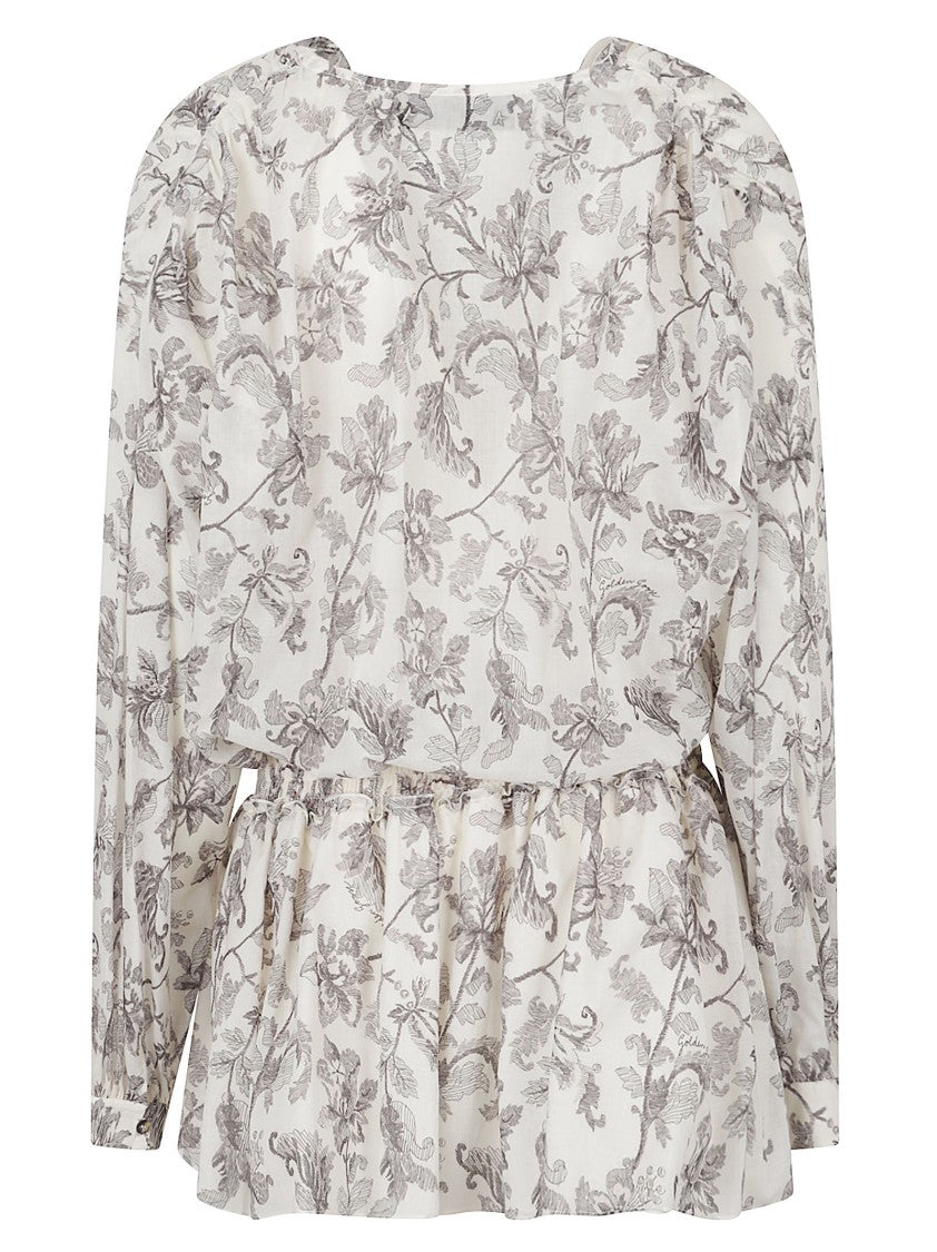 Golden Goose Floral Print Cotton Dress With V-Neckline