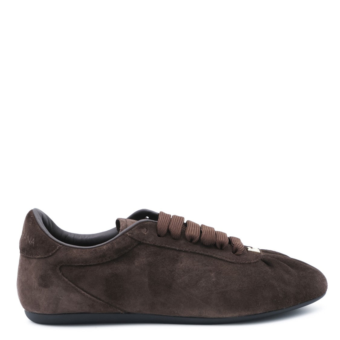 Dolce & Gabbana Brown Leather Sneakers With Ruched Detailing