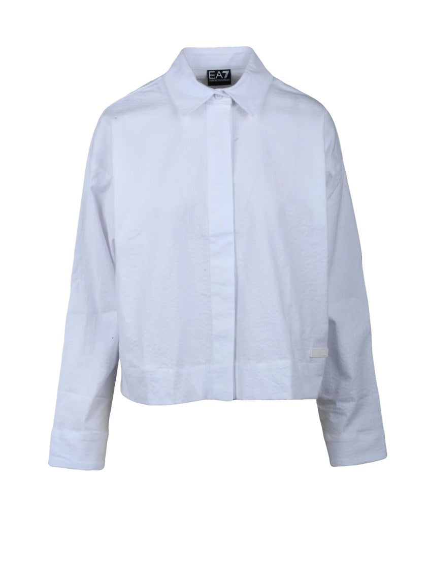 Ea7 Emporio Armani White Cotton Elastane Short Shirt
