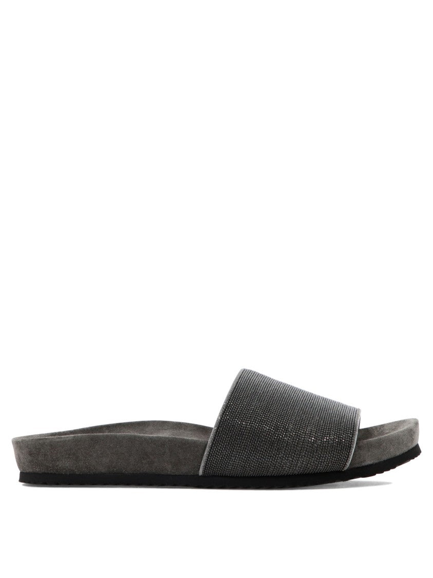 Brunello Cucinelli Textured Grey Leather Sandals