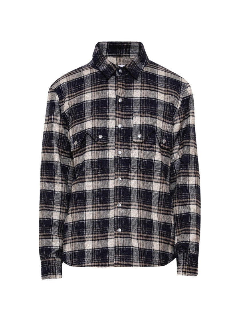Rhude Flannel Long Sleeves Overshirt Dark Navy And Beige