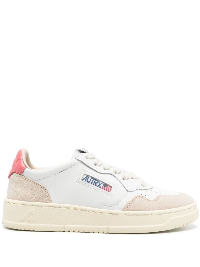Autry Low Leather And Suede Sneakers With Tearose Accent