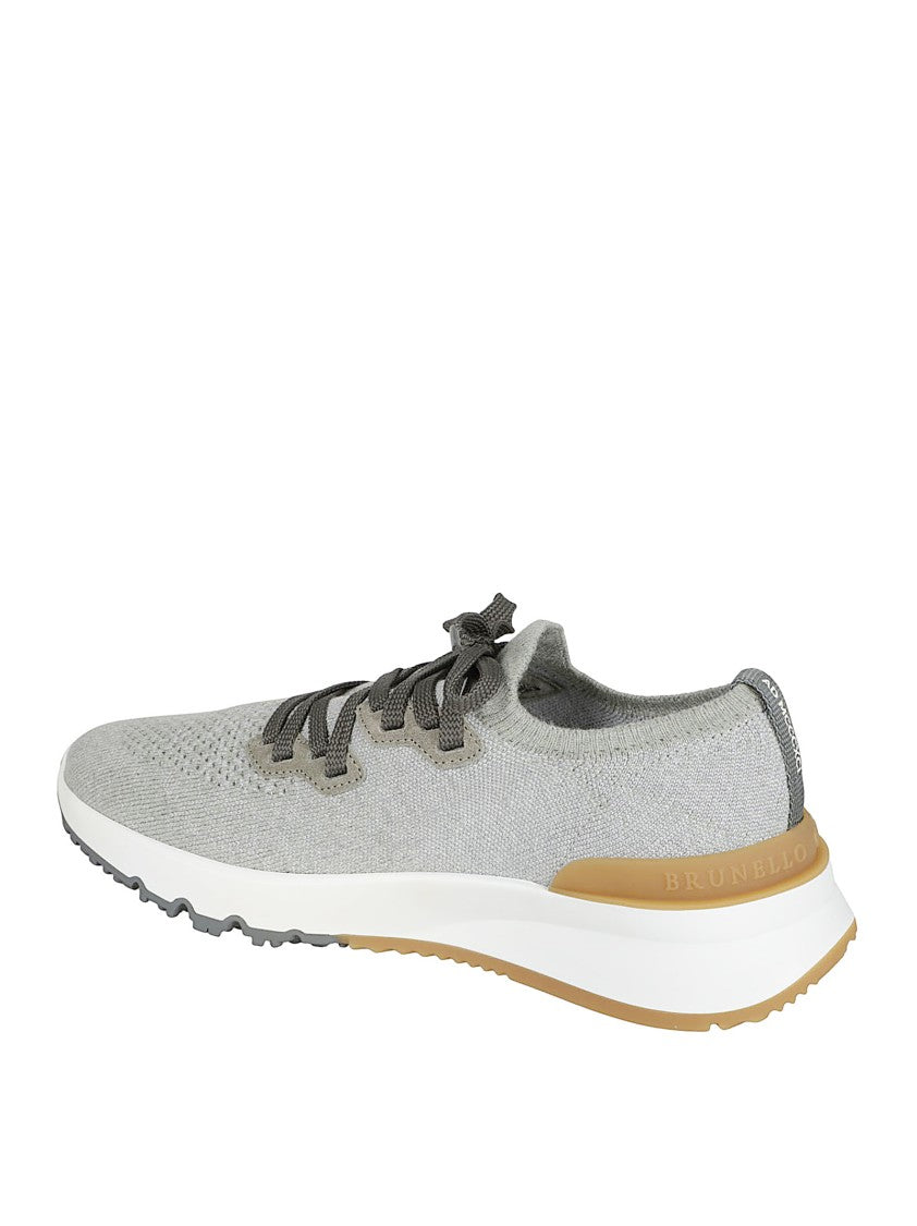 Brunello Cucinelli Beluga Grey Knitted Sneakers With Stretch Design