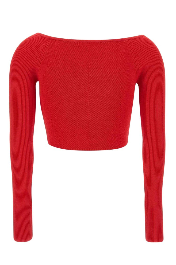 Diesel Cropped Red Top With Boat Neckline