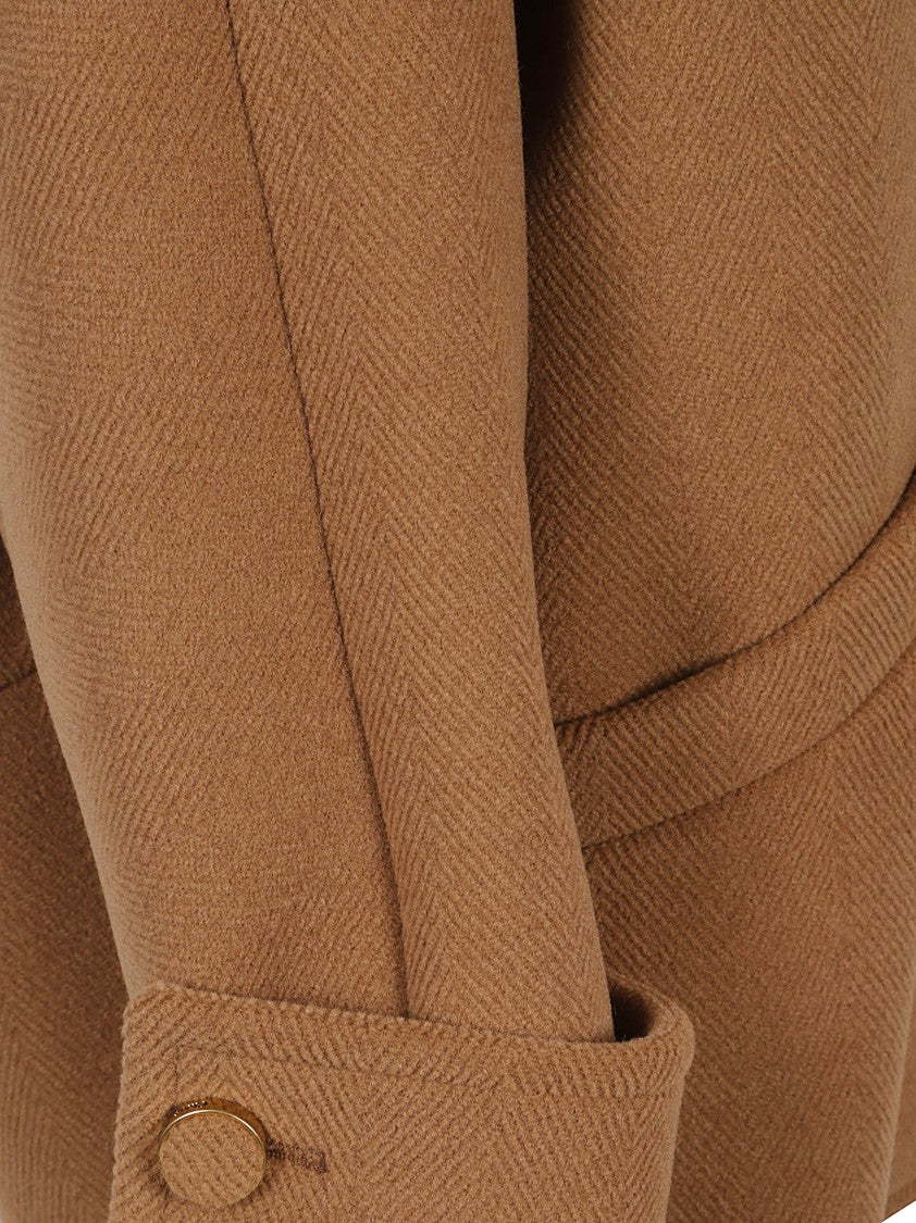 Chloé Grey Wool Herringbone Double-Breasted Coat