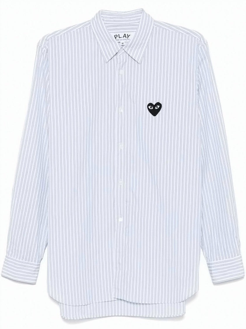 Comme Des Garçons Vertical Stripe Long-Sleeved Button-Up Shirt With Embroidered Heart
