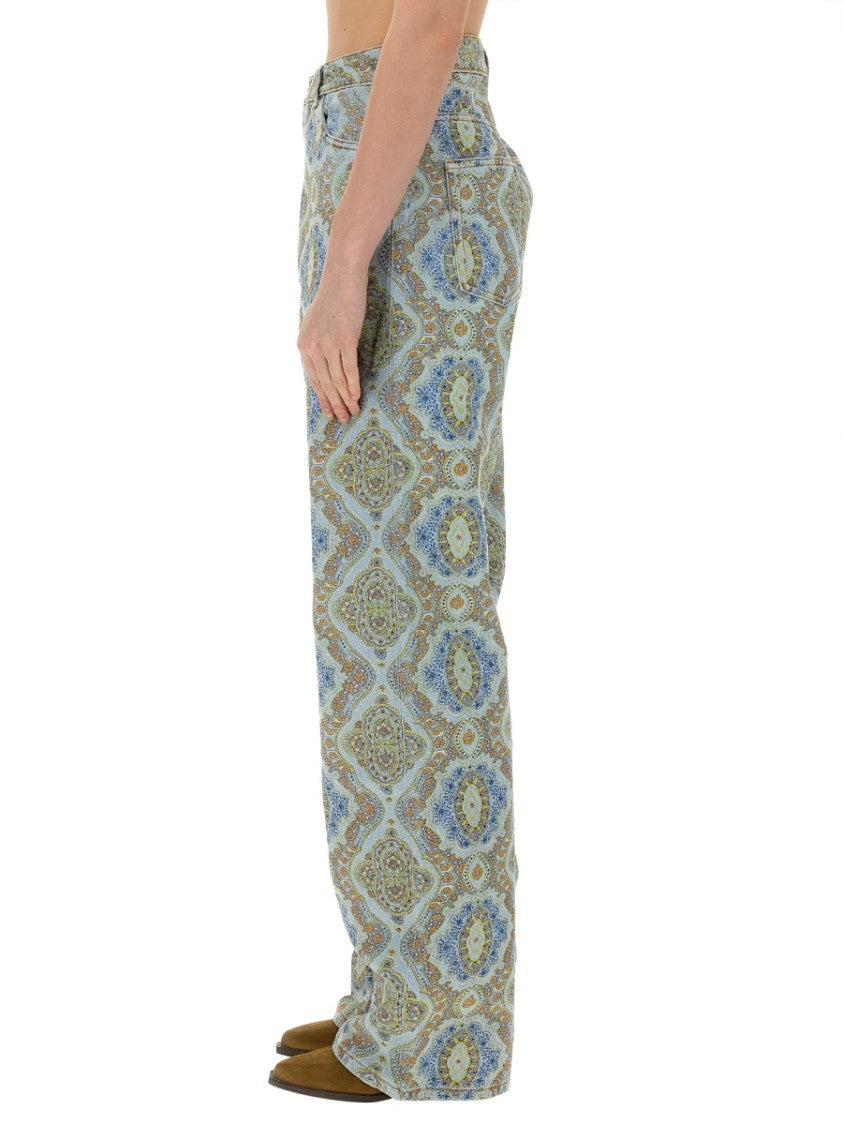 Etro Paisley-Print High-Waisted Wide-Leg Jeans