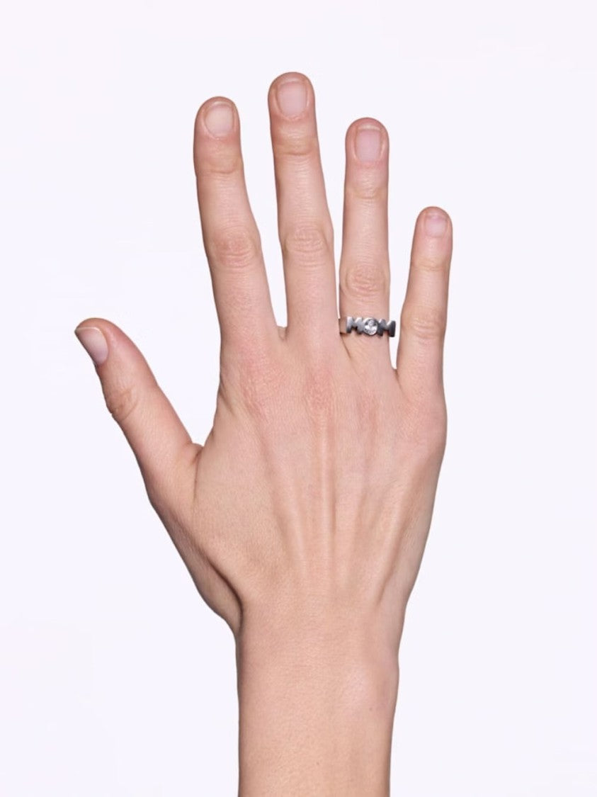 Maria Black Mom Signet Ring With Oval White Zirconia In Recycled Sterling Silver