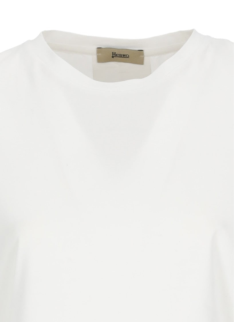 Herno White Cotton Contrast Fabric T-Shirt