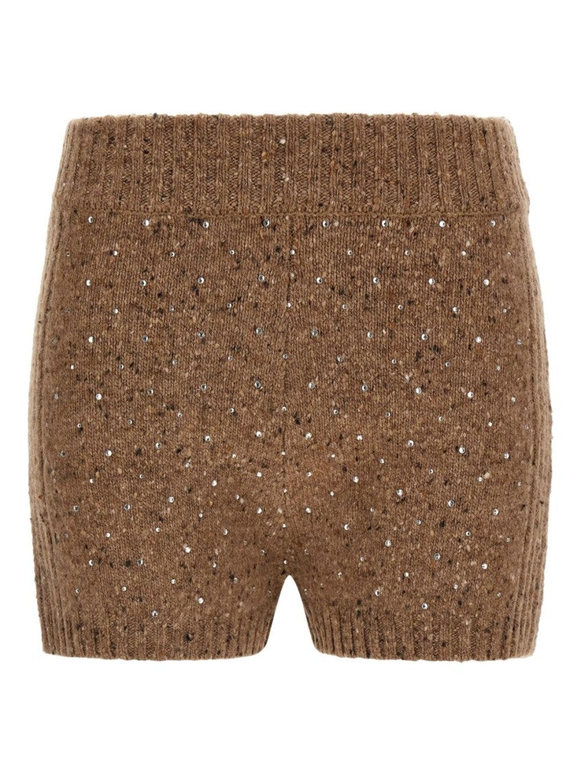 Pinko Bouclé Knit Shorts With Rhinestone Appliques