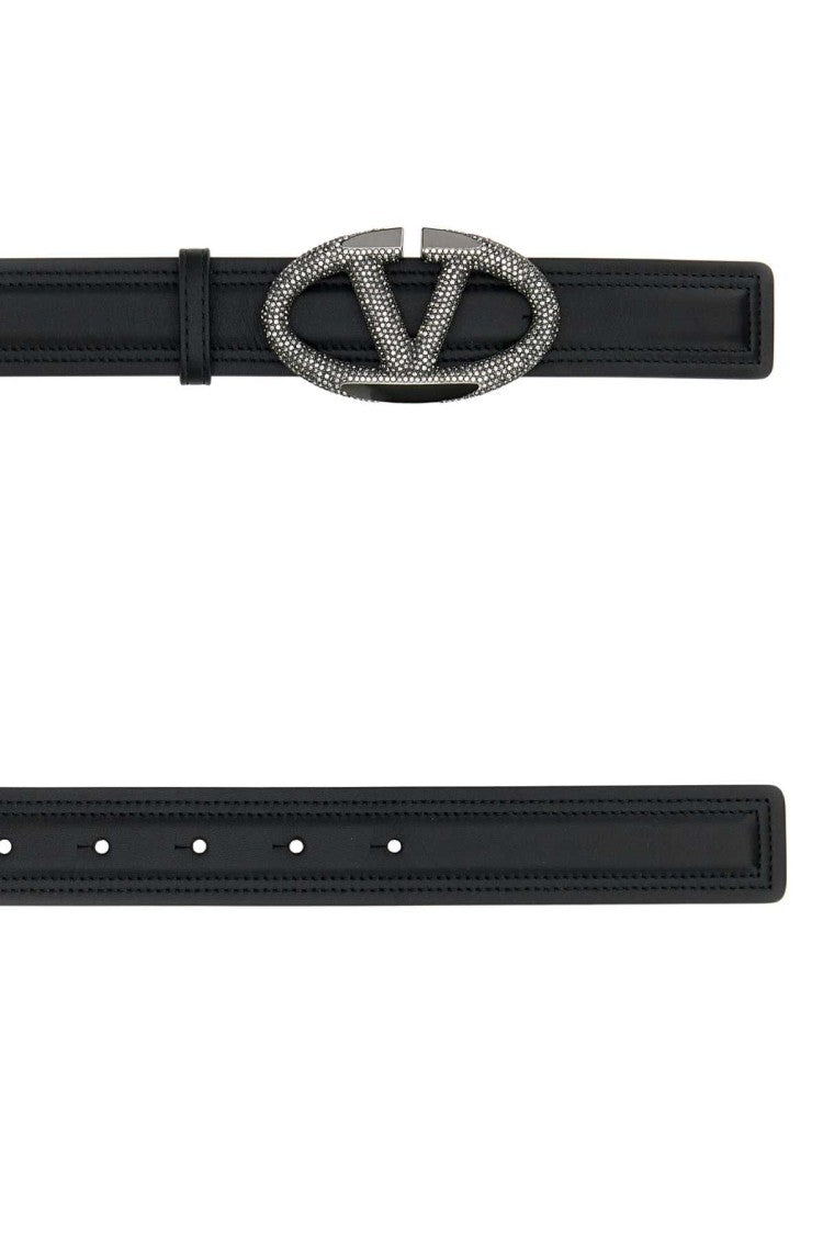 Valentino Garavani Black Leather Vlogo The Bold Edition Belt