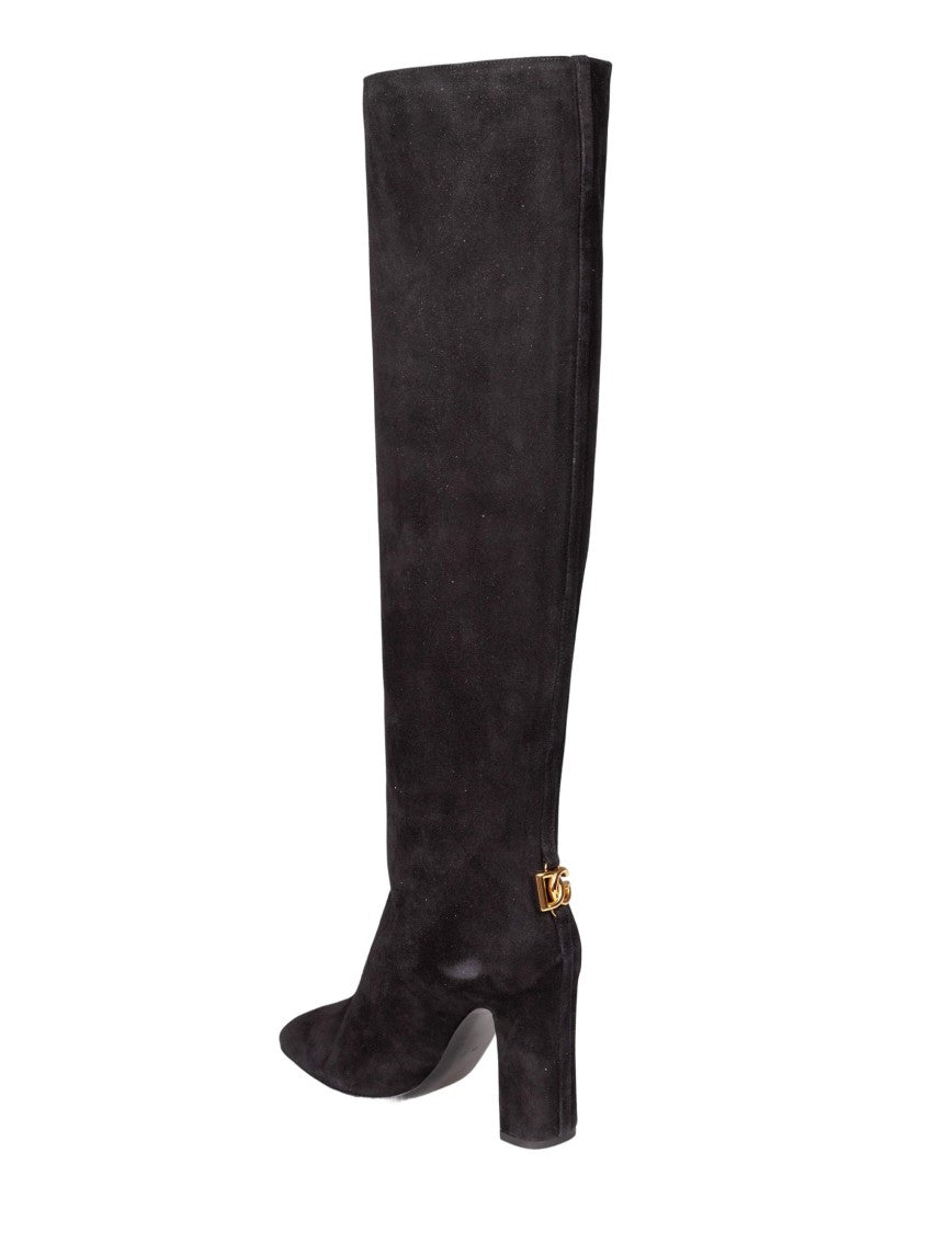 Dolce & Gabbana Slip-On Black Suede Boots With Square Toe