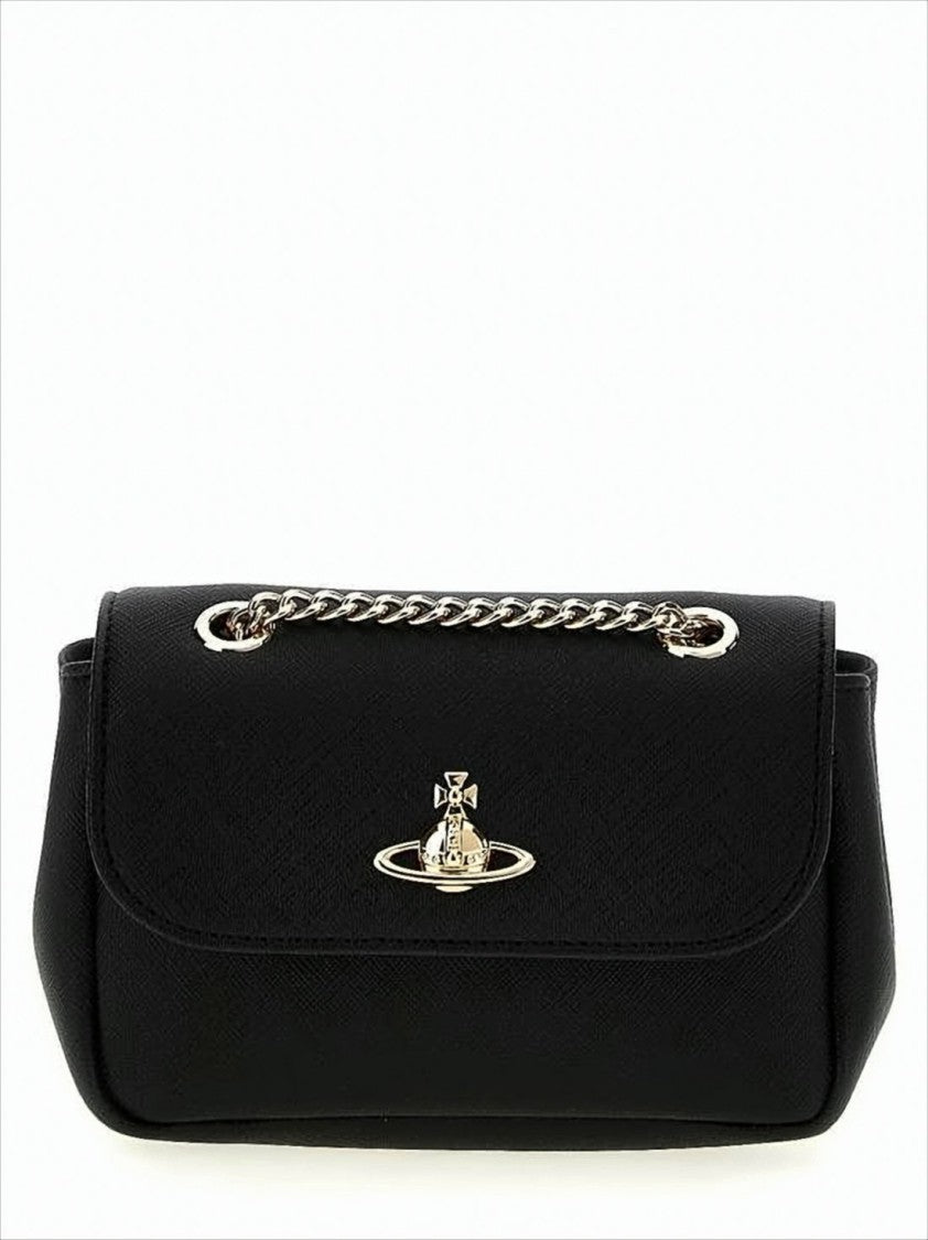 Vivienne Westwood Structured Black Crossbody Bag With Metallic Orb Emblem