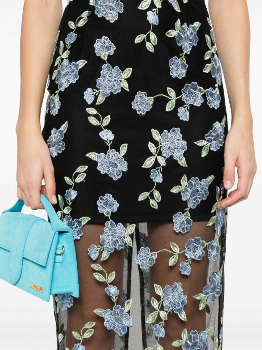 Rotate Fitted Strapless Evening Dress With Floral Embroidery