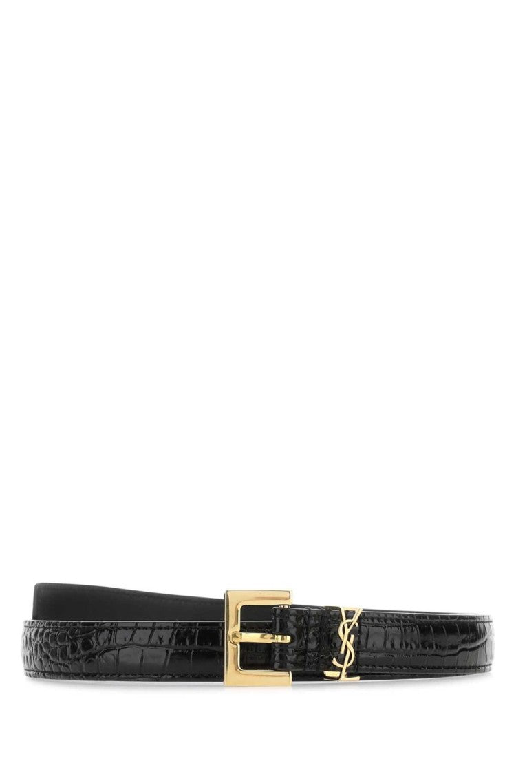 Saint Laurent Textured Calf Leather Belt With Gold Buckle