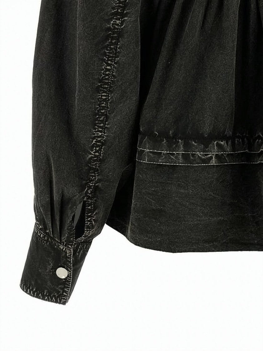 Ganni Washed Organic Cotton Blouse With Ruffled Shoulders