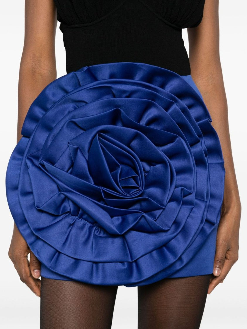 Rotate Blue Mini Skirt With Sculptural Floral Appliqué