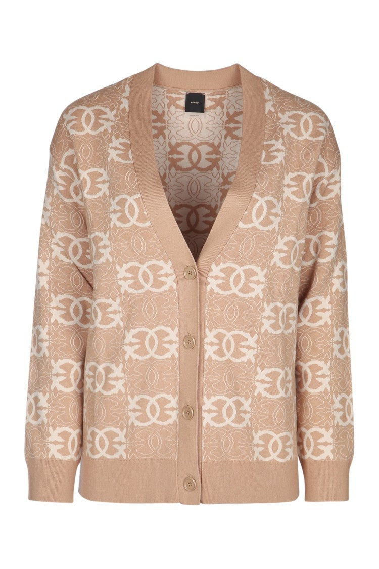 Pinko Beige V-Neck Cardigan With Interlocking Motifs