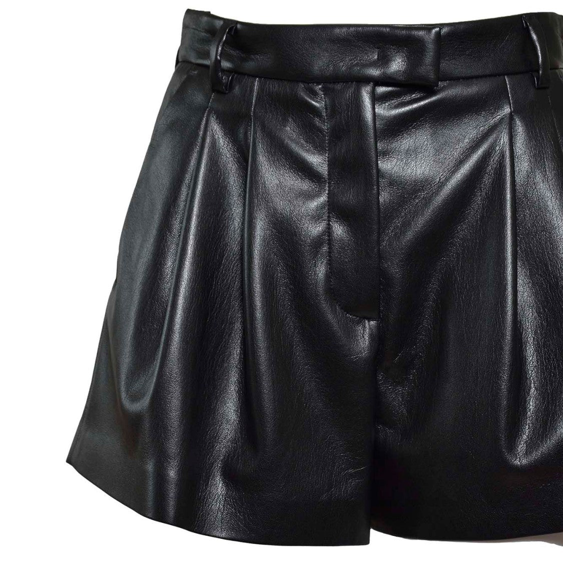 Msgm Shorts In Black Faux Leather With Darts