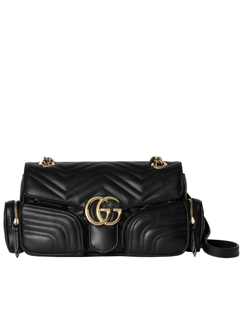 Gucci Black Marmont 2 Chevron Matelassé Bag