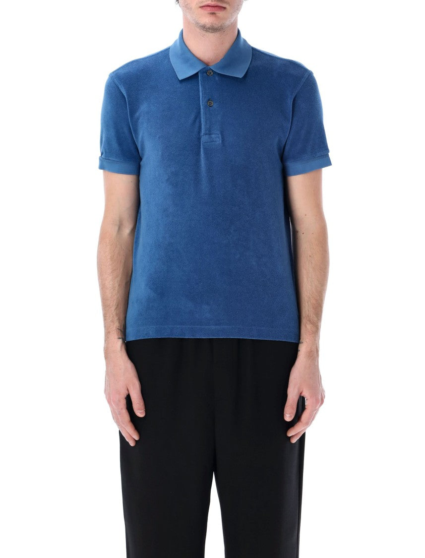 Tom Ford Denim Blue Towelling Polo With Pointed Collar