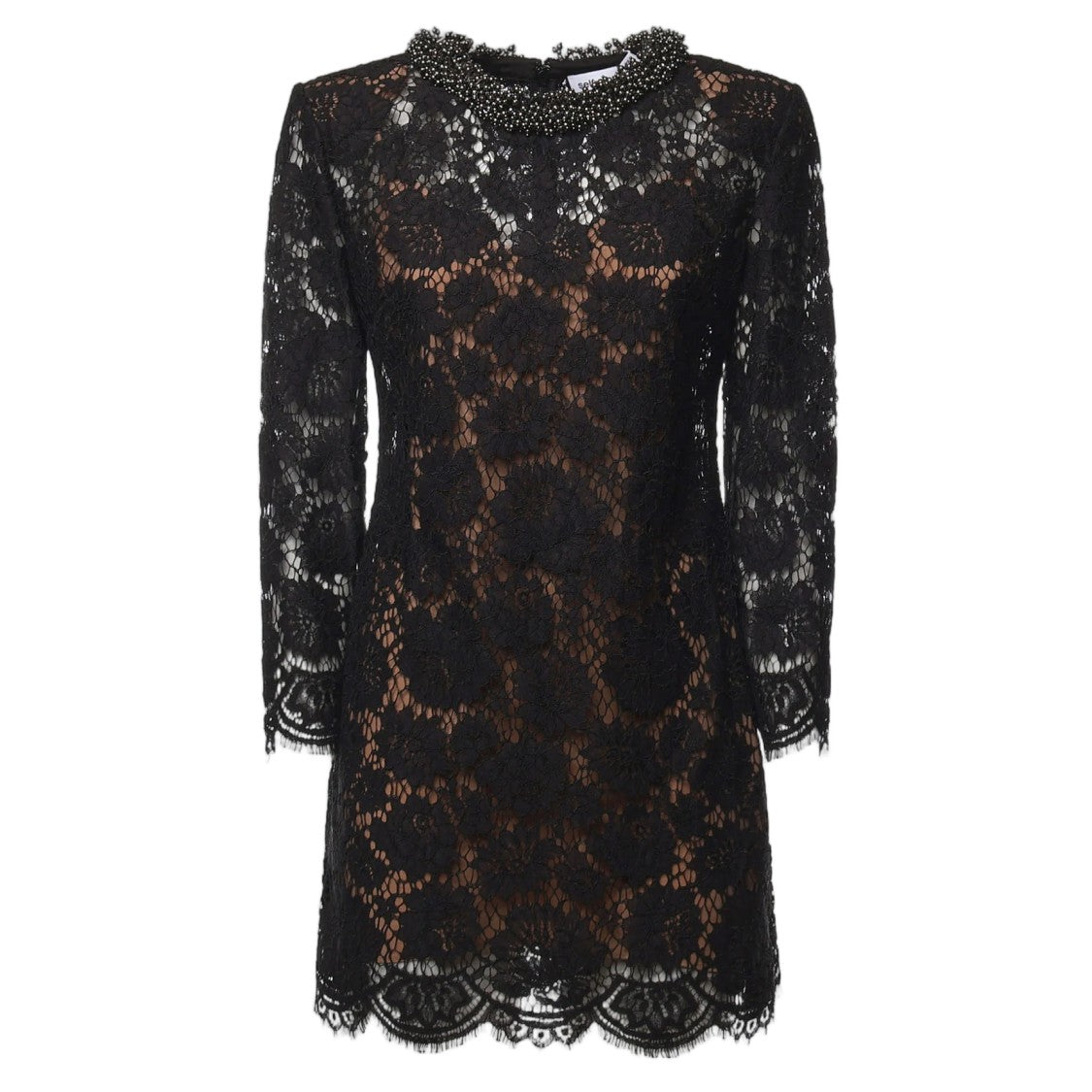 Self-Portrait Black Lace Floral Beaded Mini Dress