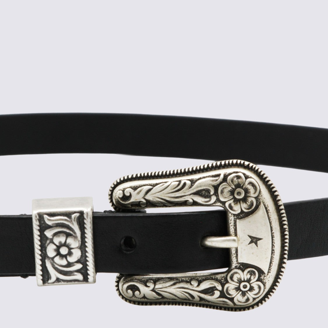 Golden Goose Black Leather Vintage Silver Belt