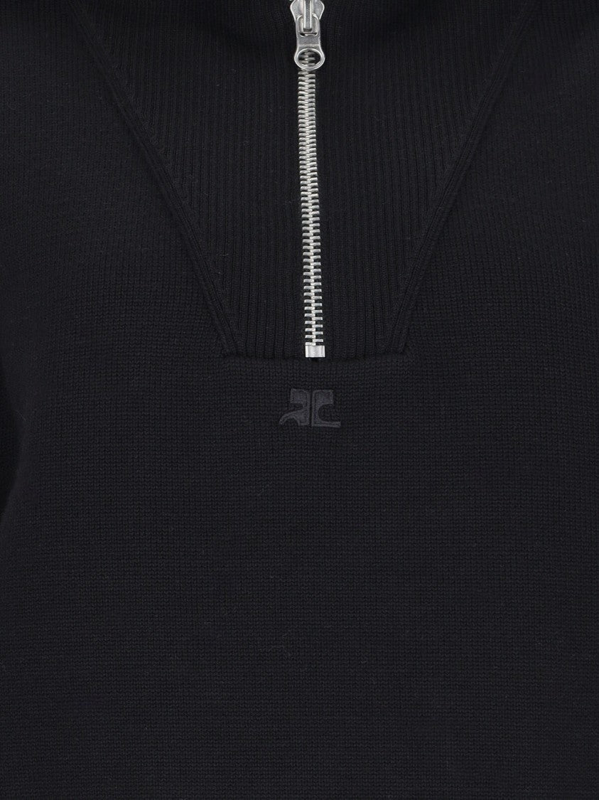 Courrèges Trucker Turtleneck Sweater In Black Wool Blend