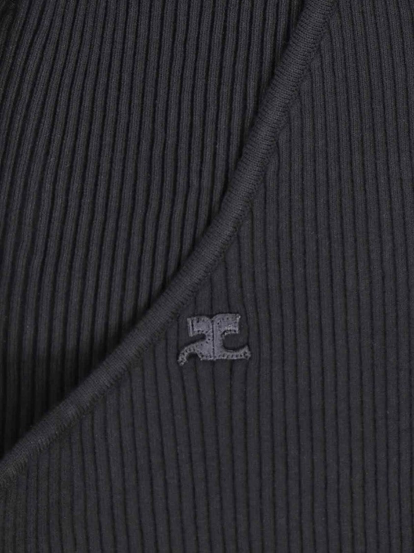 Courrèges Slash Mini Dress In Black Fabric Ribbed Knit