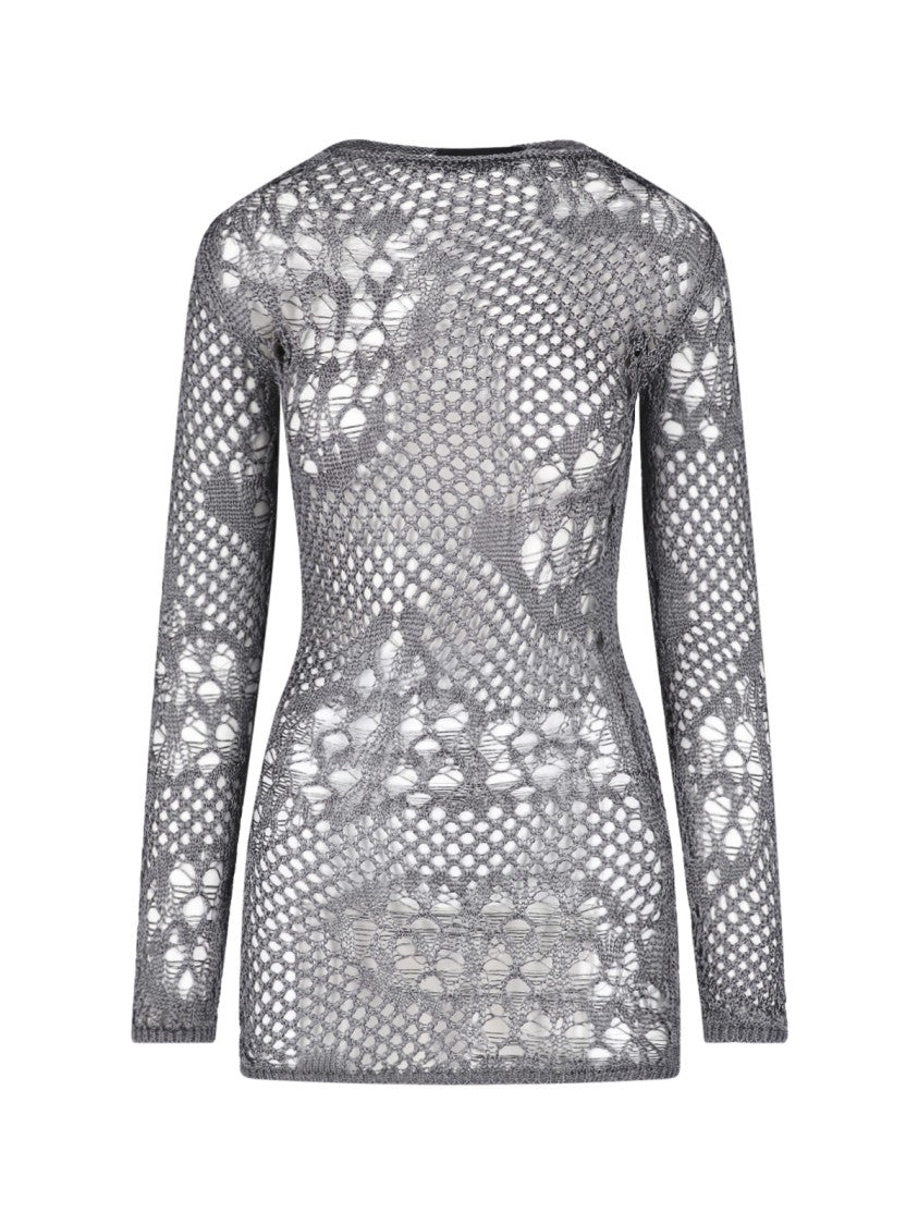 Dondup Grey Cotton Knit Turtleneck Mini Dress