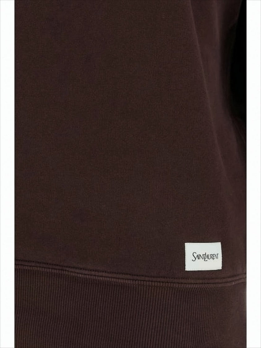 Saint Laurent Relaxed-Fit Brown Long-Sleeve Top With Crew Neckline