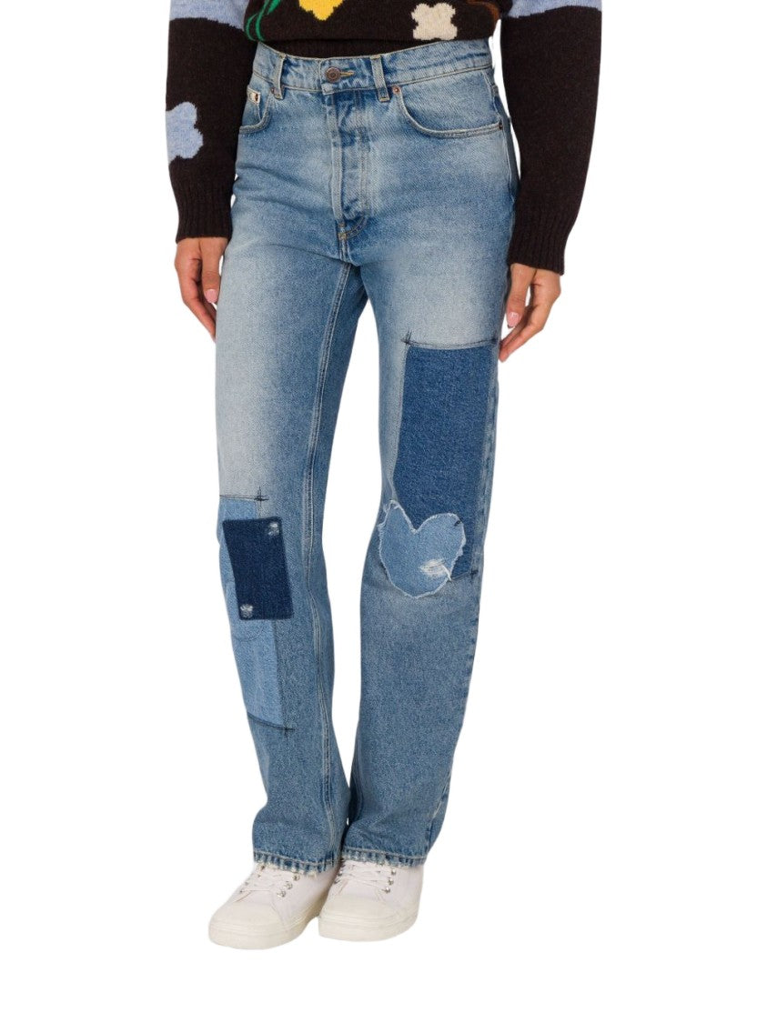 Moschino High-Rise Denim Trousers With Patchwork Detailing