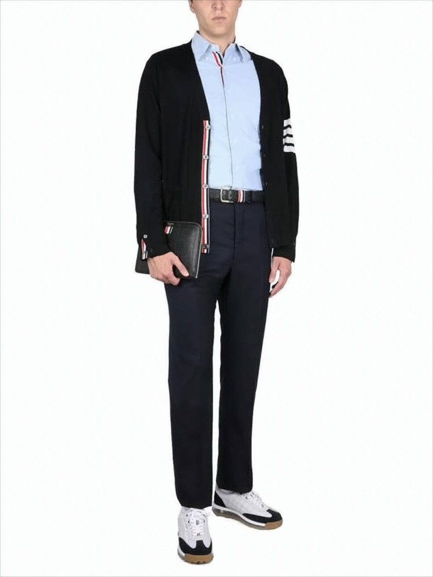 Thom Browne V-Neck Wool Cardigan With Striped Accent Details